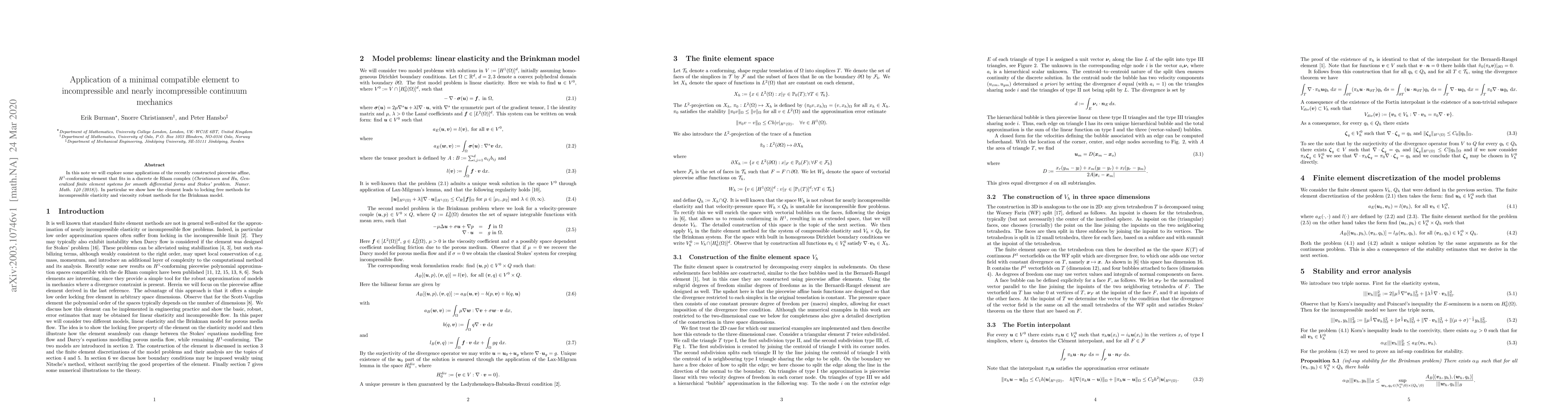 Thumbnail for Application of a minimal compatible element to incompressible and nearly
  incompressible continuum mechanics
