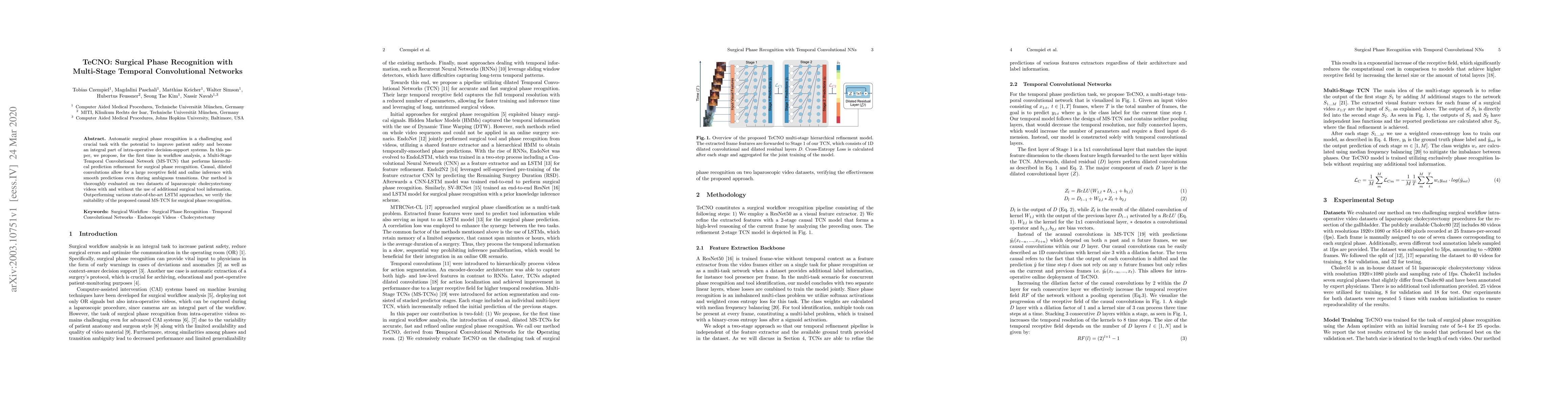 Thumbnail for TeCNO: Surgical Phase Recognition with Multi-Stage Temporal
  Convolutional Networks