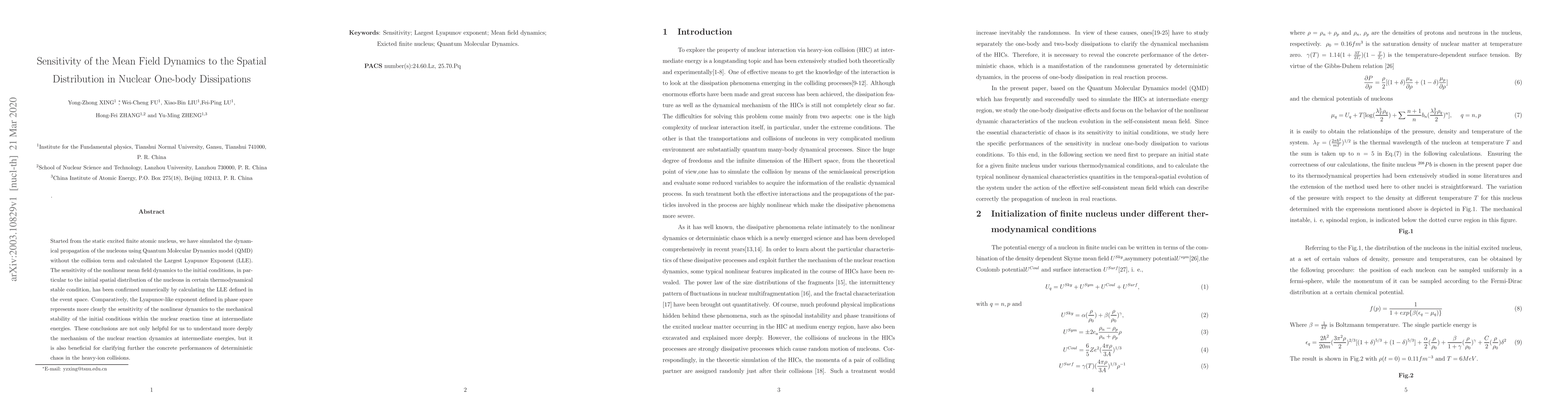 Thumbnail for Sensitivity of the Mean Field Dynamics to the Spatial Distribution in
  Nuclear One-body Dissipations