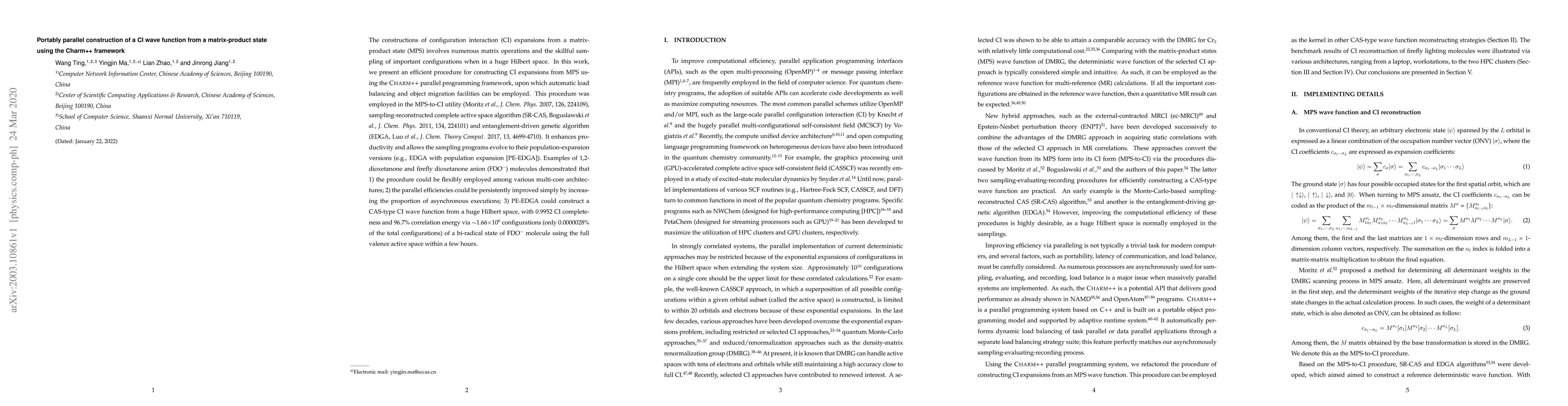 Thumbnail for Portably parallel construction of a CI wave function from a
  matrix-product state using the Charm++ framework