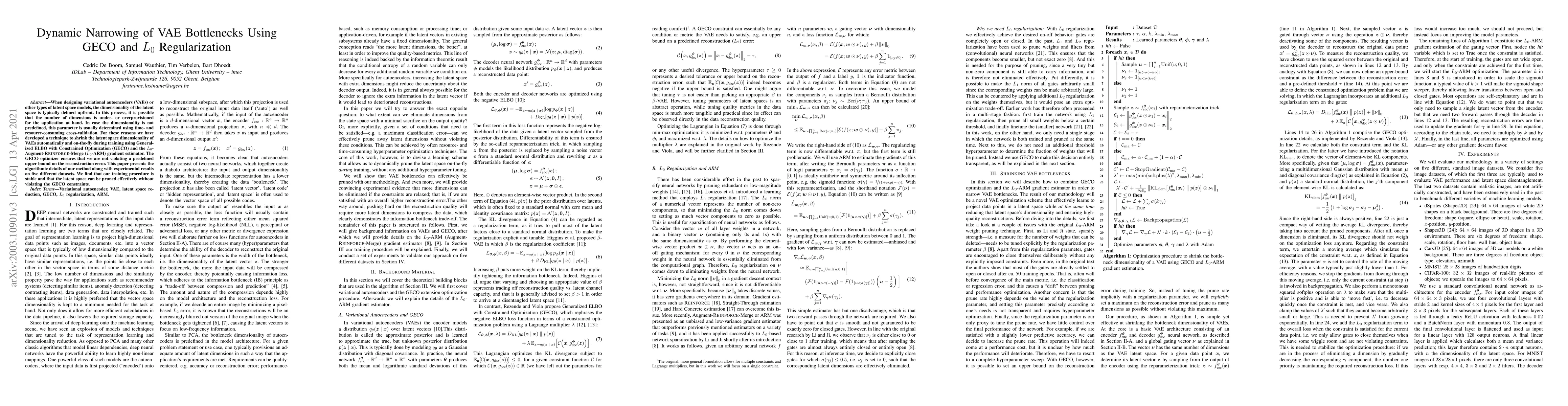 Thumbnail for Dynamic Narrowing of VAE Bottlenecks Using GECO and L0 Regularization