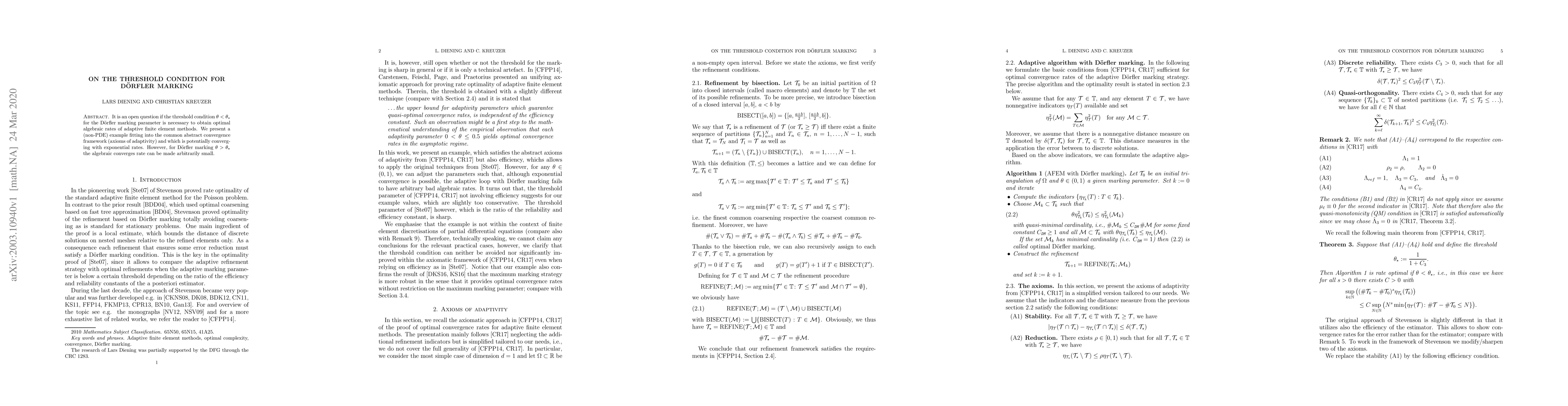 Thumbnail for On the threshold condition for D\"orfler marking