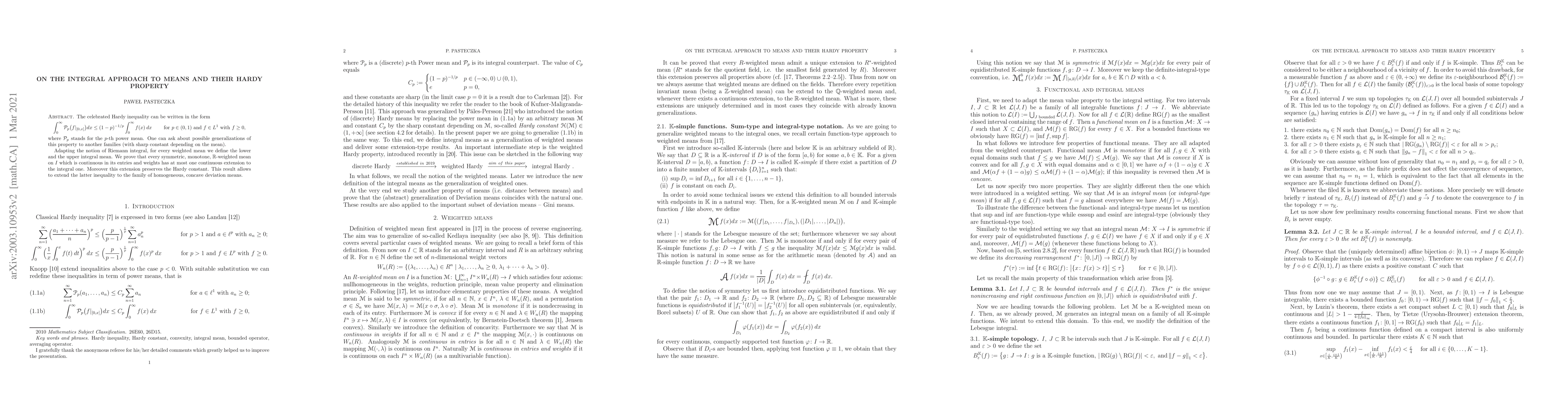 Thumbnail for On the integral approach to means and their Hardy property