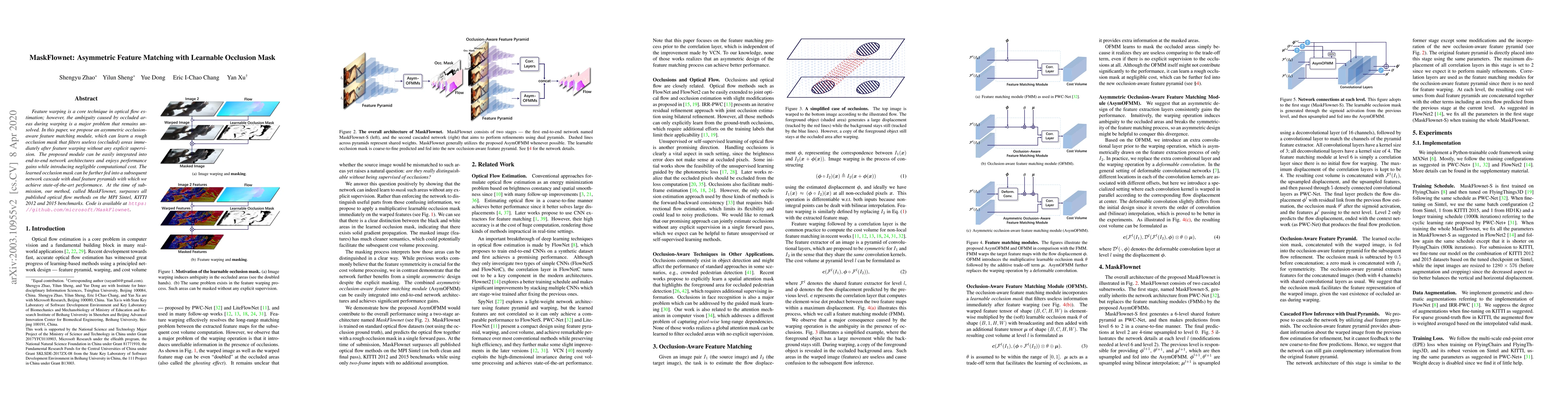 Thumbnail for MaskFlownet: Asymmetric Feature Matching with Learnable Occlusion Mask