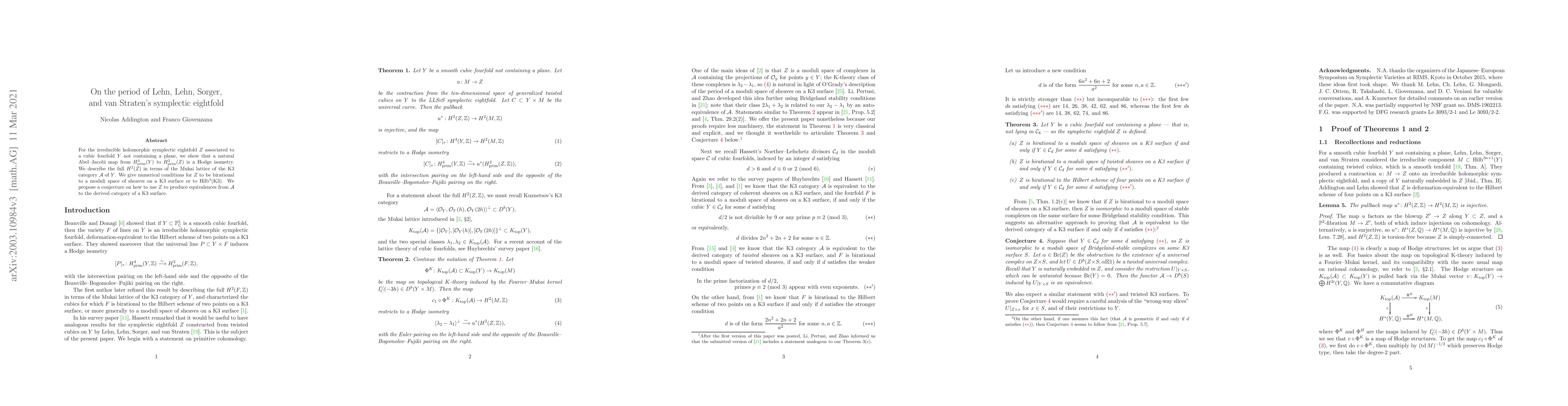 Thumbnail for On the period of Lehn, Lehn, Sorger, and van Straten's symplectic
  eightfold