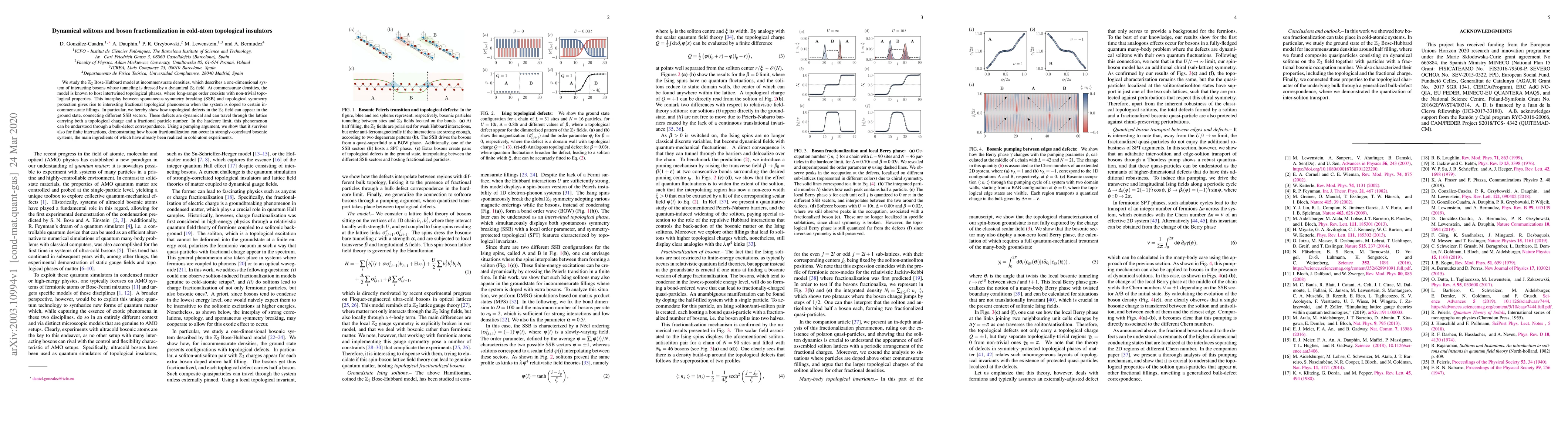 Thumbnail for Dynamical solitons and boson fractionalization in cold-atom topological
  insulators