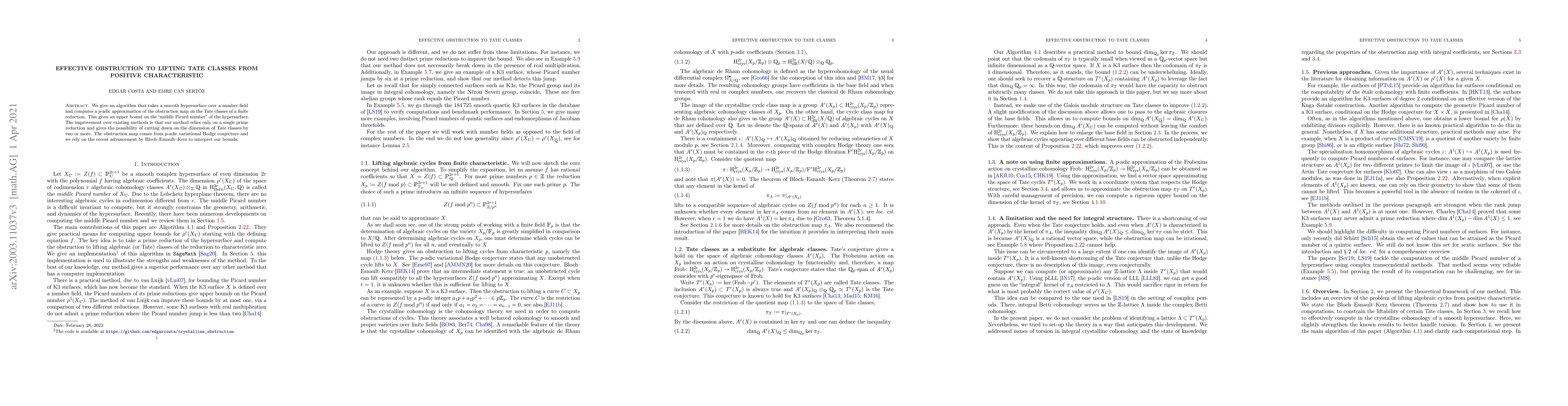 Thumbnail for Effective obstruction to lifting Tate classes from positive
  characteristic