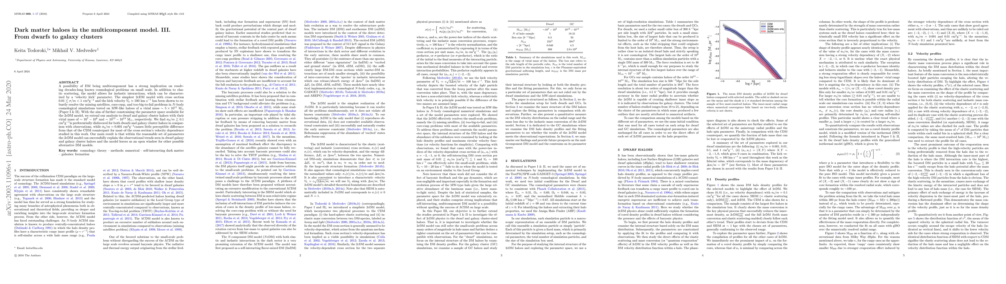 Thumbnail for Dark matter haloes in the multicomponent model. III. From dwarfs to
  galaxy clusters