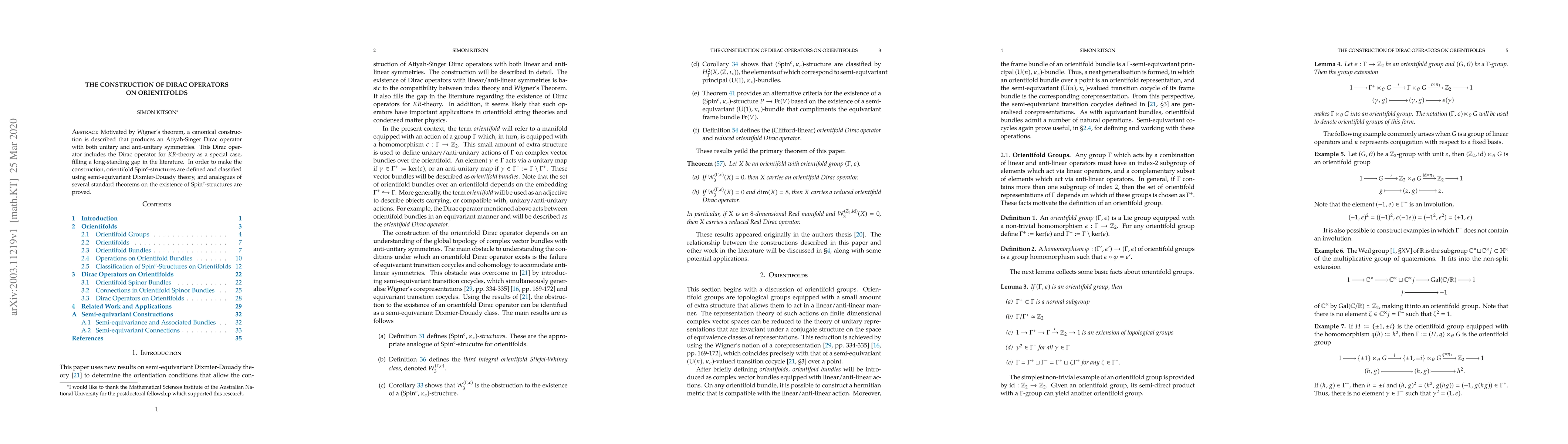 Thumbnail for The Construction of Dirac Operators on Orientifolds