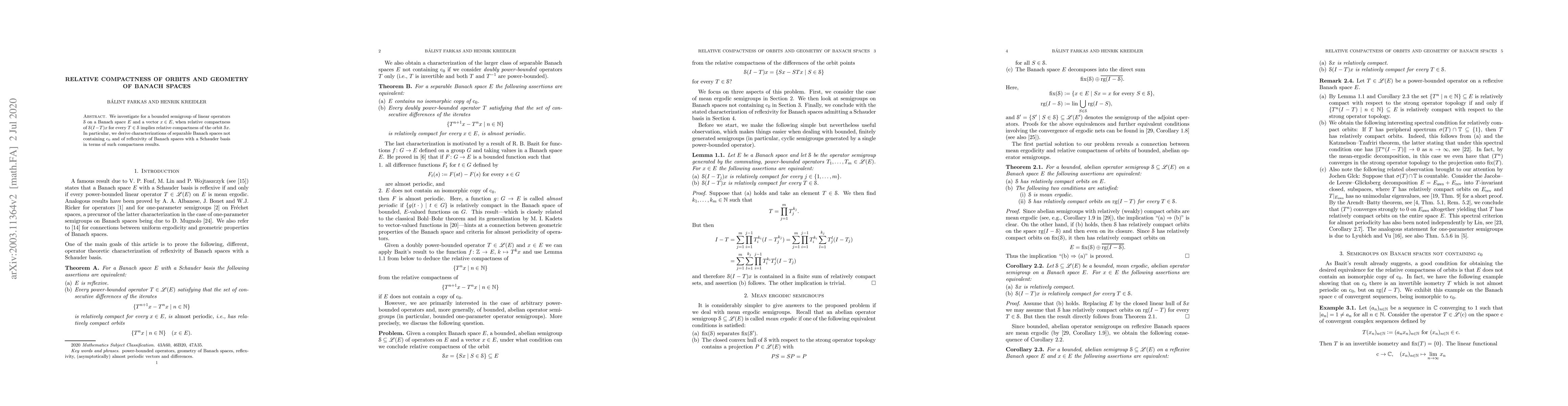 Thumbnail for Relative compactness of orbits and geometry of Banach spaces