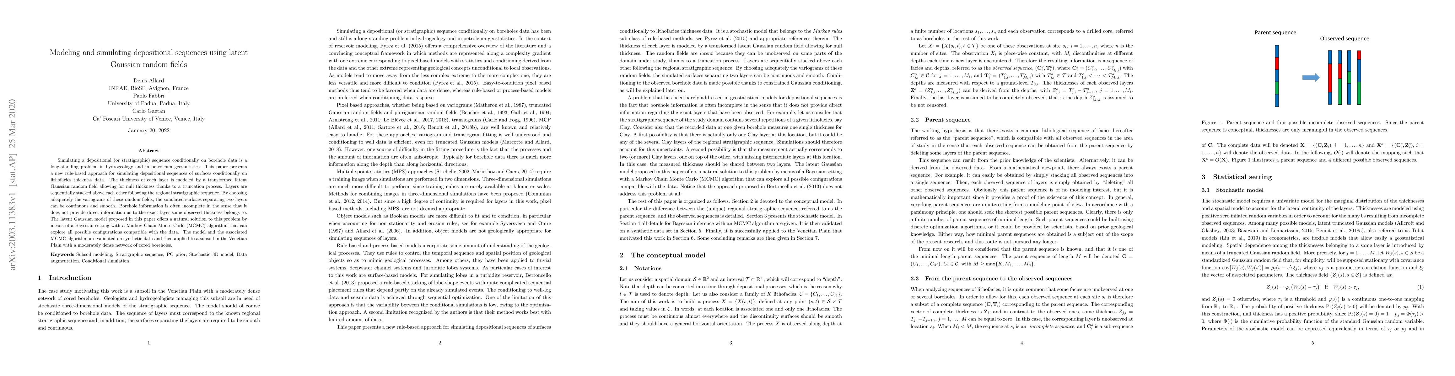 Thumbnail for Modeling and simulating depositional sequences using latent Gaussian
  random fields