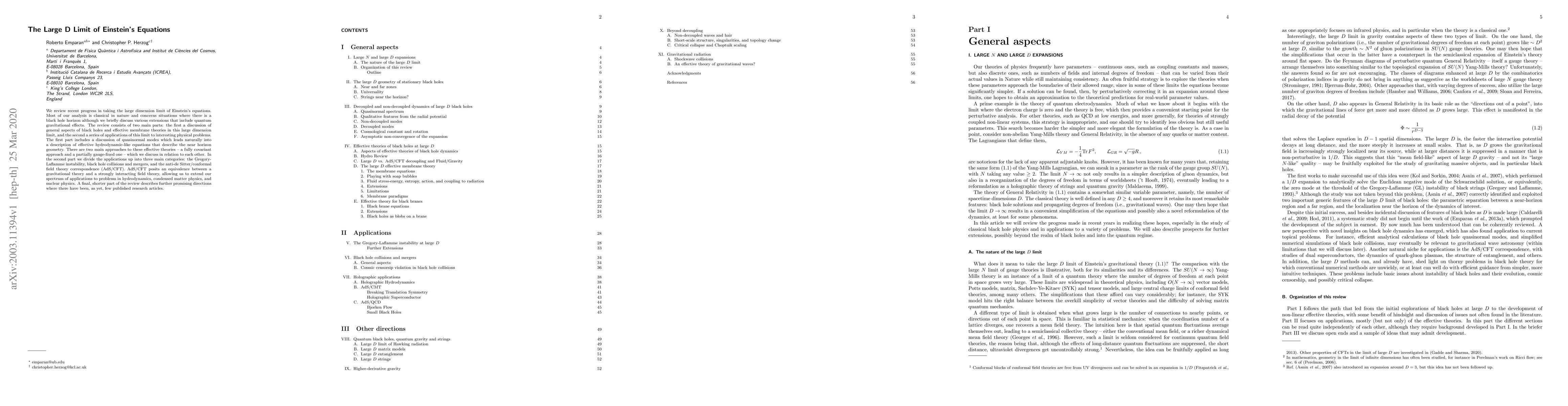 Thumbnail for The Large D Limit of Einstein's Equations