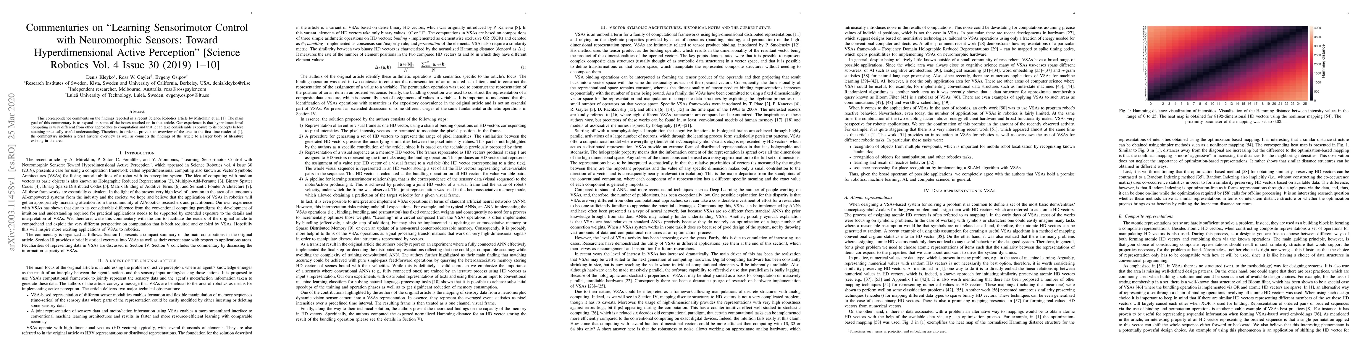 Thumbnail for Commentaries on "Learning Sensorimotor Control with Neuromorphic
  Sensors: Toward Hyperdimensional Active Perception" [Science Robotics Vol. 4
  Issue 30 (2019) 1-10