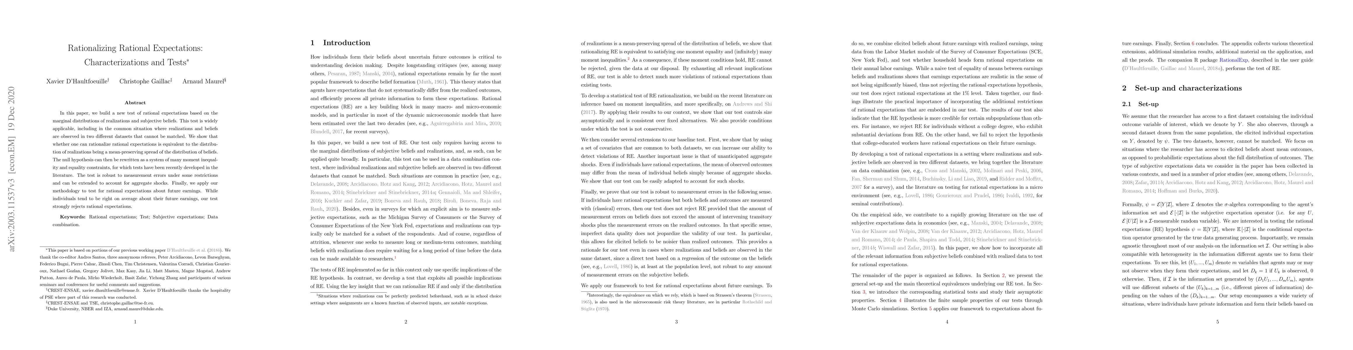 Thumbnail for Rationalizing Rational Expectations: Characterization and Tests