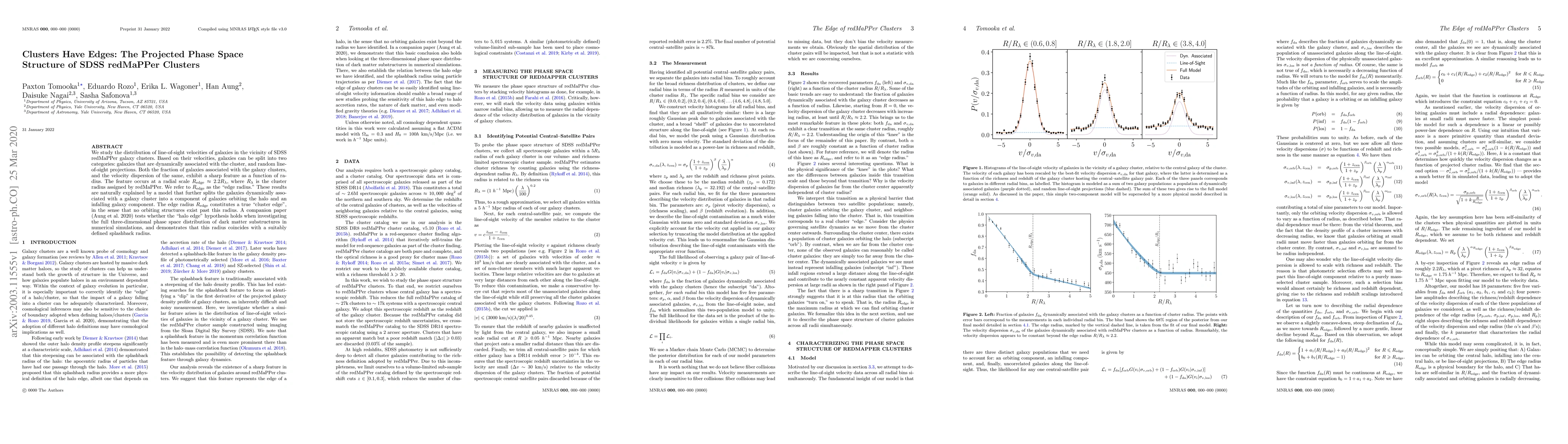 Thumbnail for Clusters Have Edges: The Projected Phase SpaceStructure of SDSS
  redMaPPer Clusters