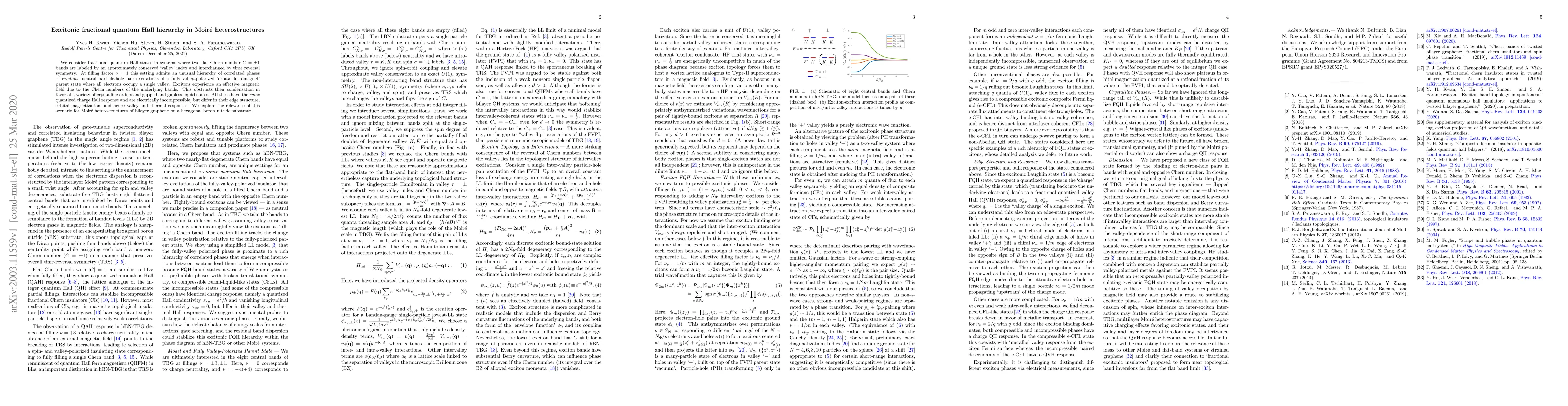 Thumbnail for Excitonic fractional quantum Hall hierarchy in Moir\'e heterostructures