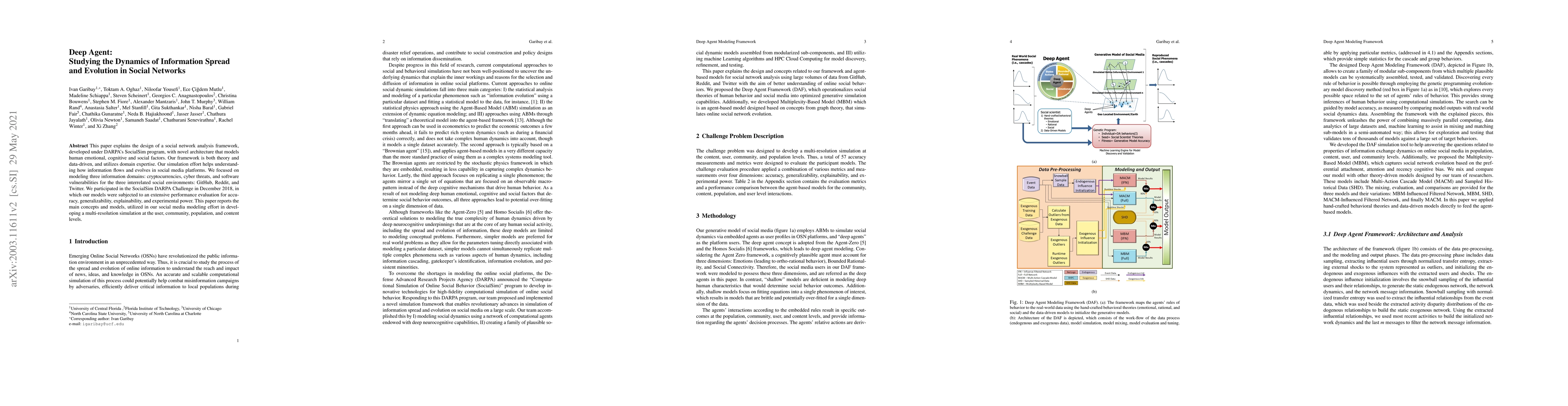 Thumbnail for Deep Agent: Studying the Dynamics of Information Spread and Evolution in
  Social Networks
