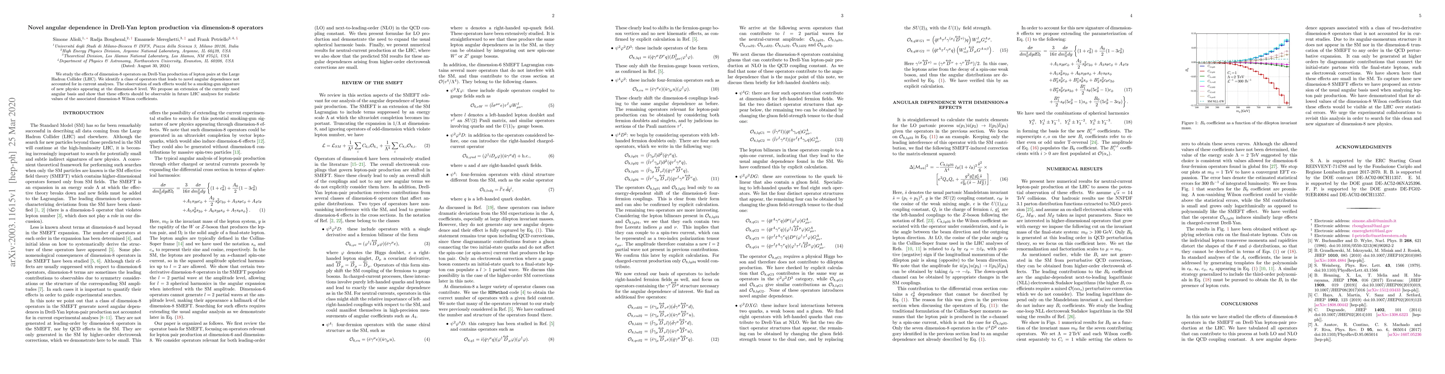 Thumbnail for Novel angular dependence in Drell-Yan lepton production via dimension-8
  operators