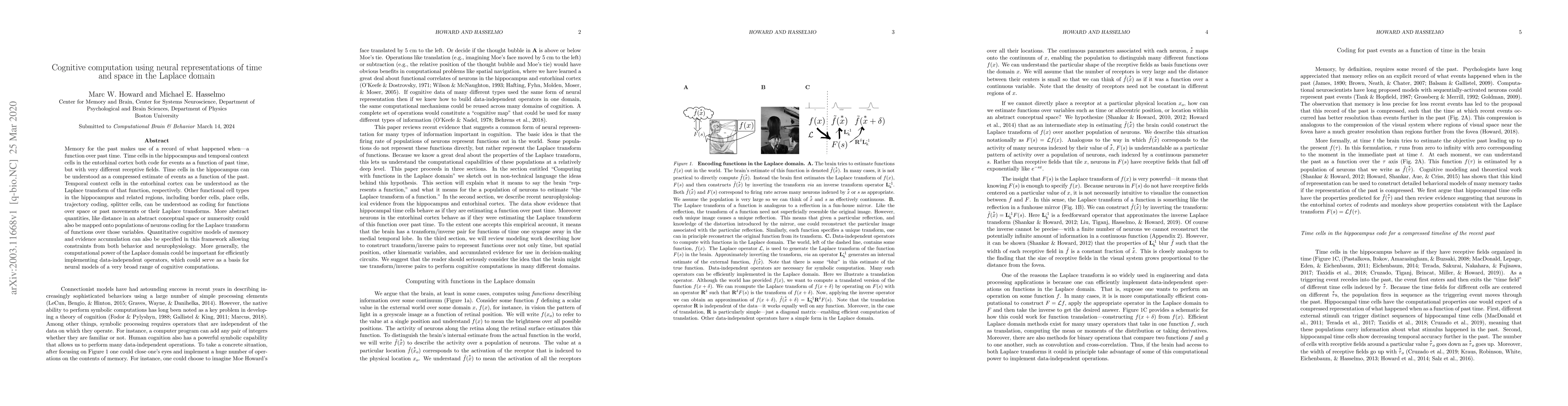 Thumbnail for Cognitive computation using neural representations of time and space in
  the Laplace domain