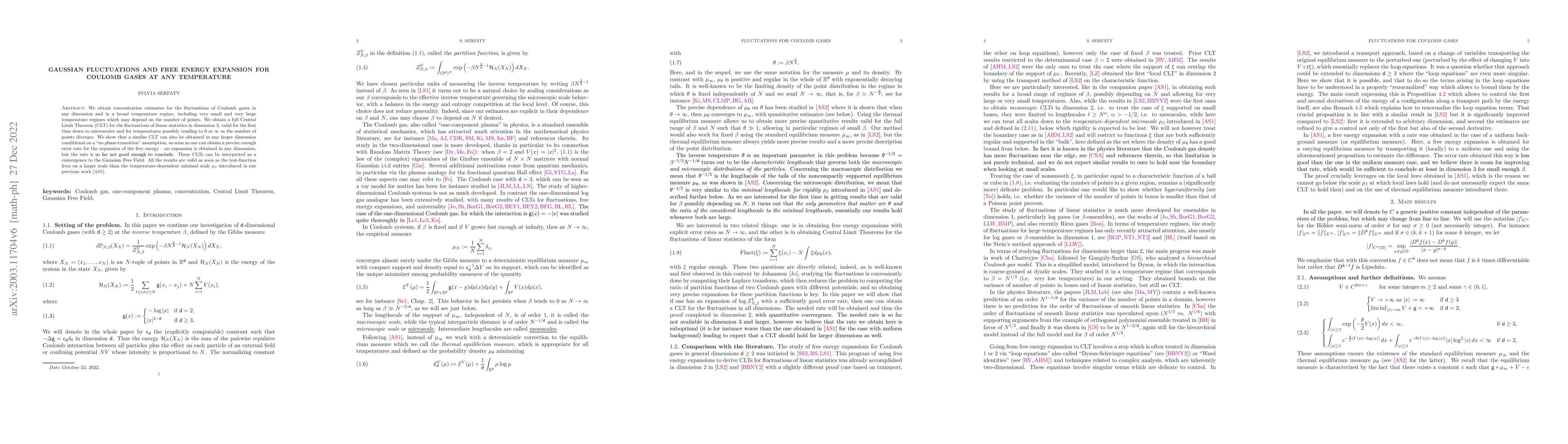 Thumbnail for Gaussian Fluctuations and Free Energy Expansion for Coulomb Gases at Any
  Temperature