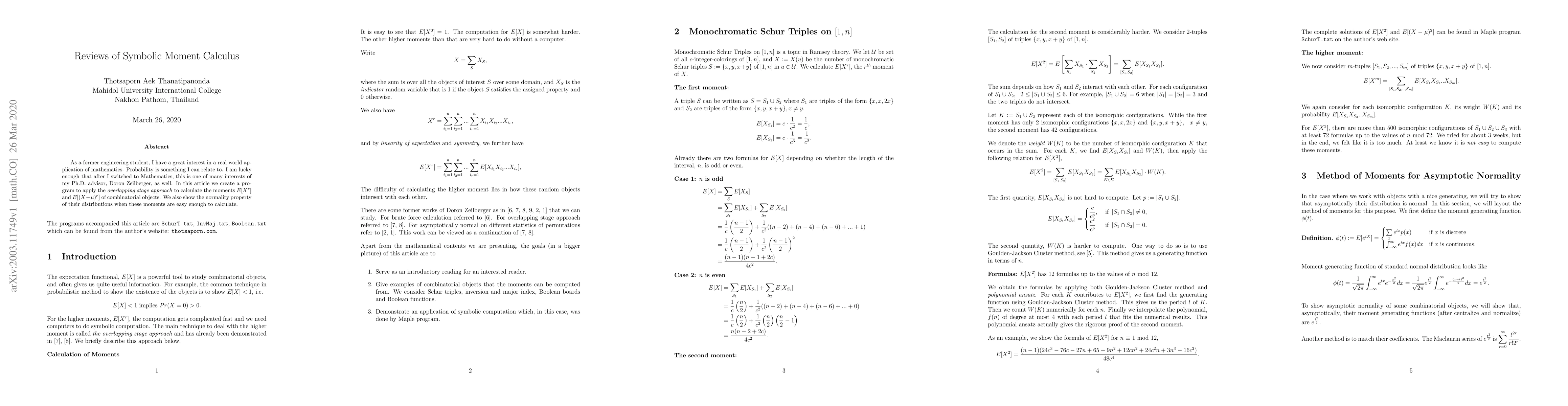 Thumbnail for Reviews of Symbolic Moment Calculus