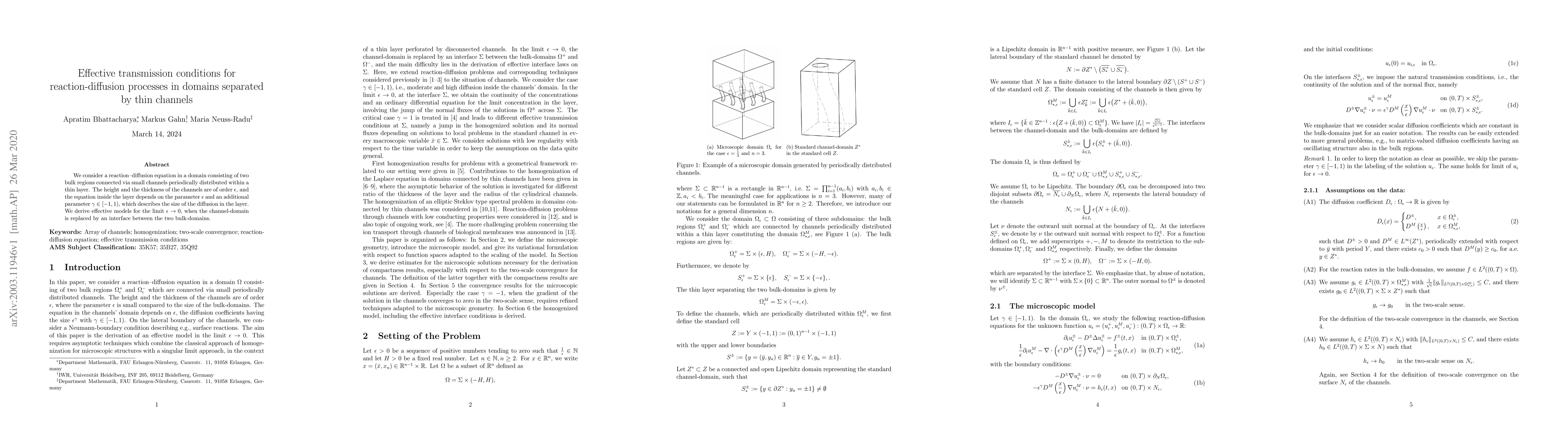 Thumbnail for Effective transmission conditions for reaction-diffusion processes in
  domains separated by thin channels