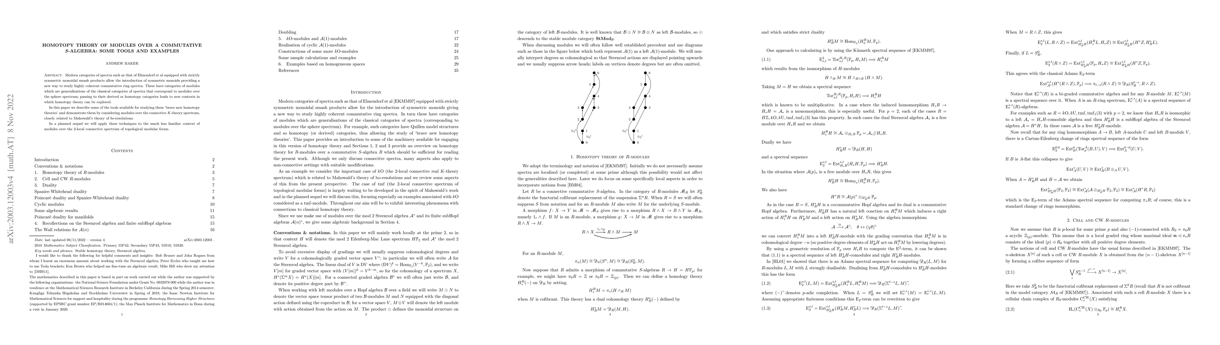 Thumbnail for Homotopy theory of modules over a commutative $S$-algebra: some tools
  and examples