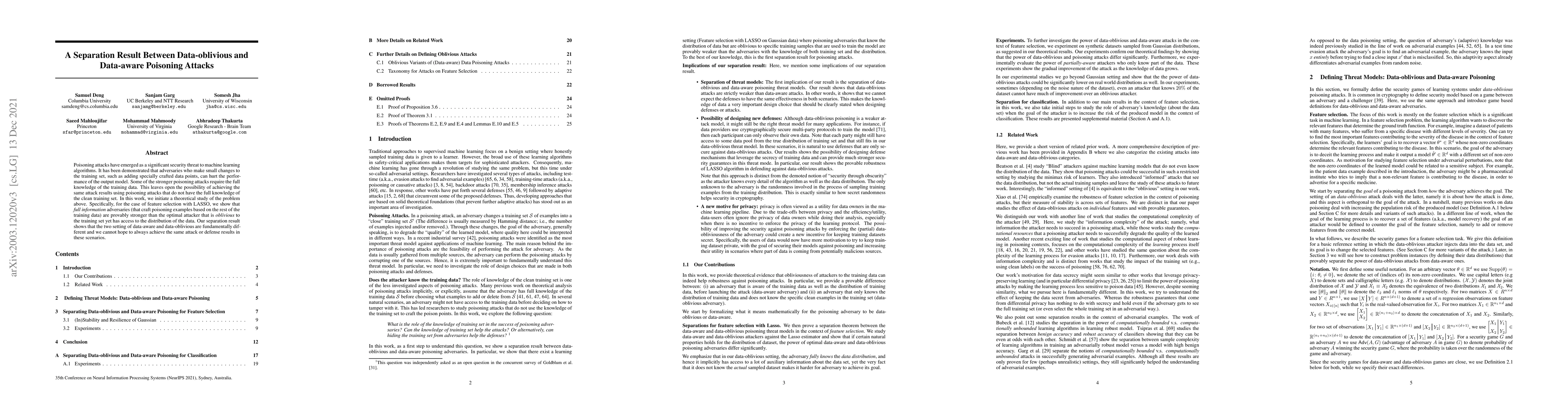 Thumbnail for A Separation Result Between Data-oblivious and Data-aware Poisoning
  Attacks
