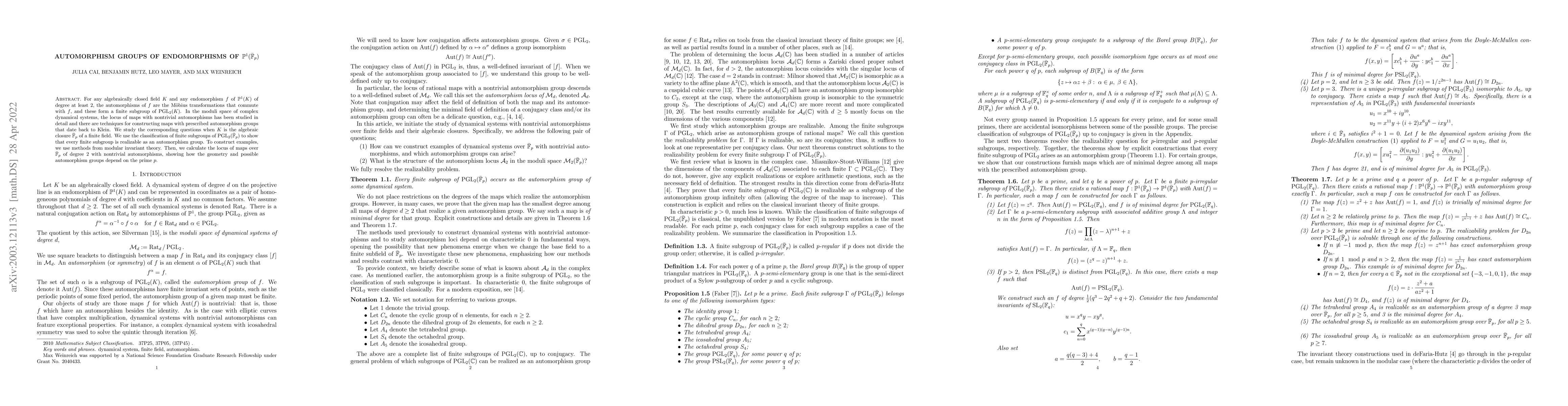 Thumbnail for Automorphism Groups of Endomorphisms of $\mathbb{P}^1
  (\bar{\mathbb{F}}_p)$