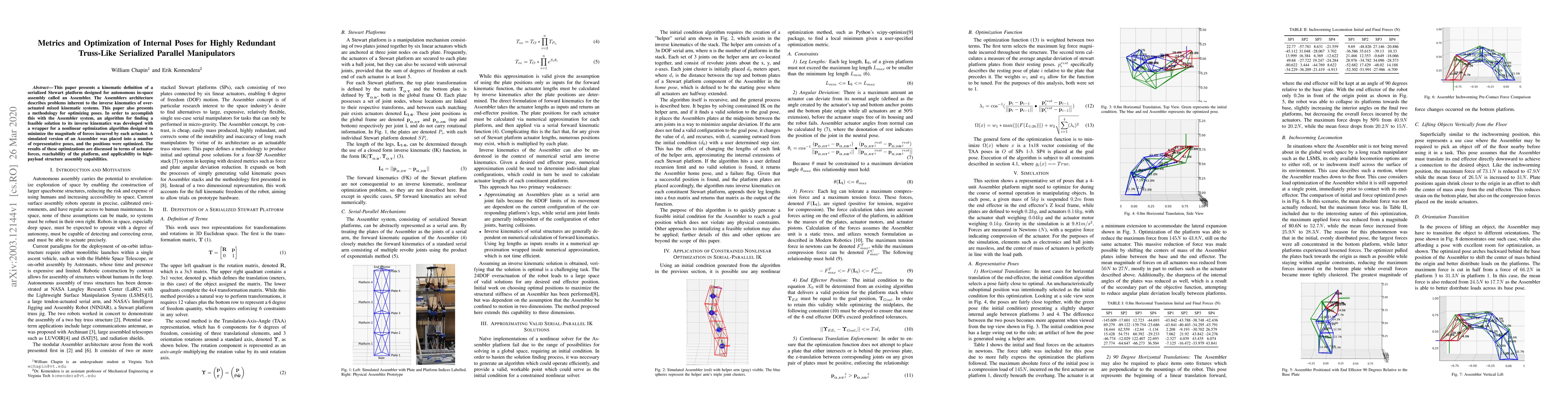 Thumbnail for Metrics and Optimization of Internal Poses for Highly Redundant
  Truss-Like Serialized Parallel Manipulators