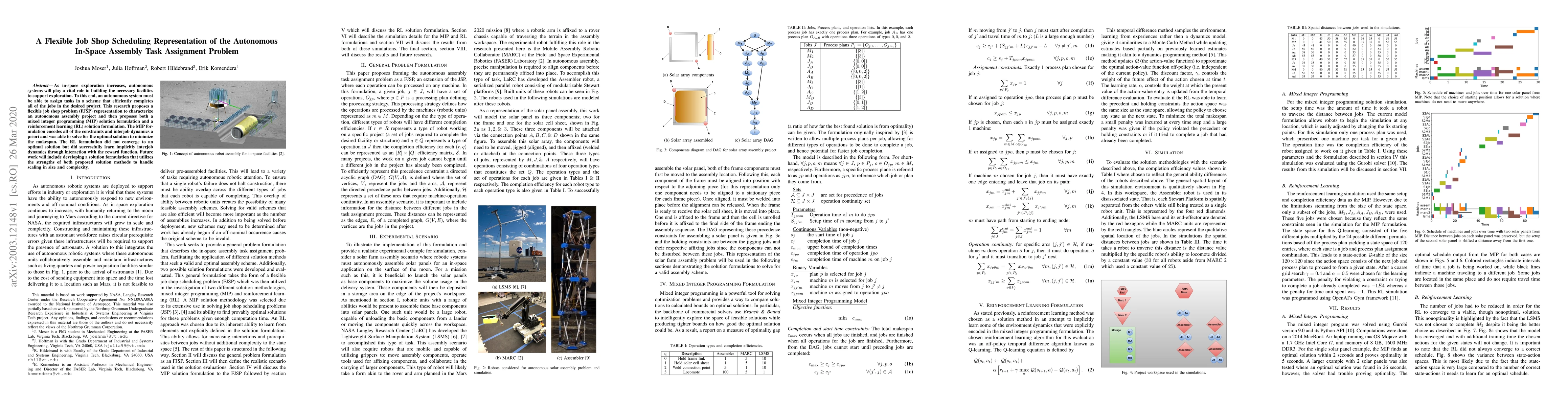 Thumbnail for A Flexible Job Shop Scheduling Representation of the Autonomous In-Space
  Assembly Task Assignment Problem