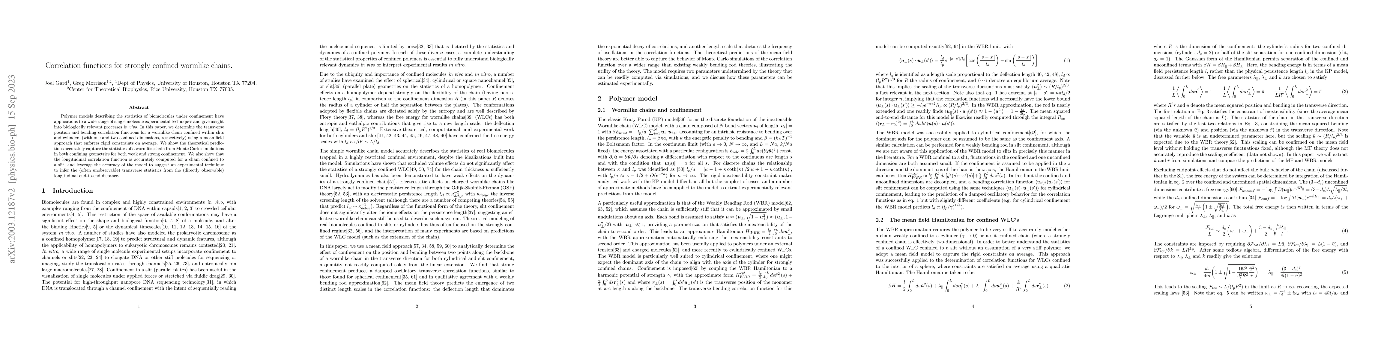 Thumbnail for Correlation functions for strongly confined wormlike chains
