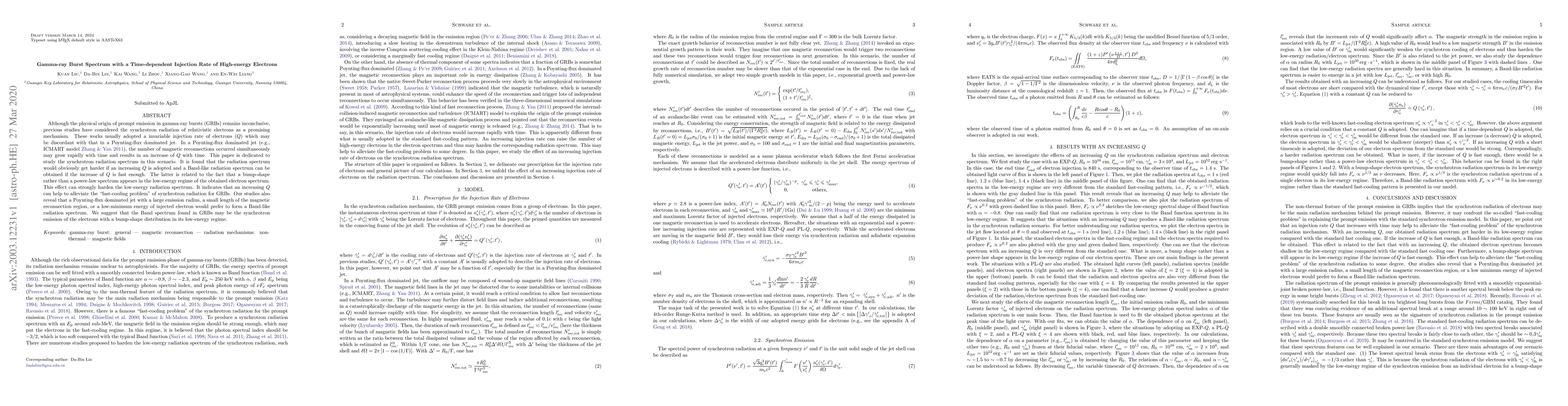 Thumbnail for Gamma-ray Burst Spectrum with a Time-dependent Injection Rate of
  High-energy Electrons