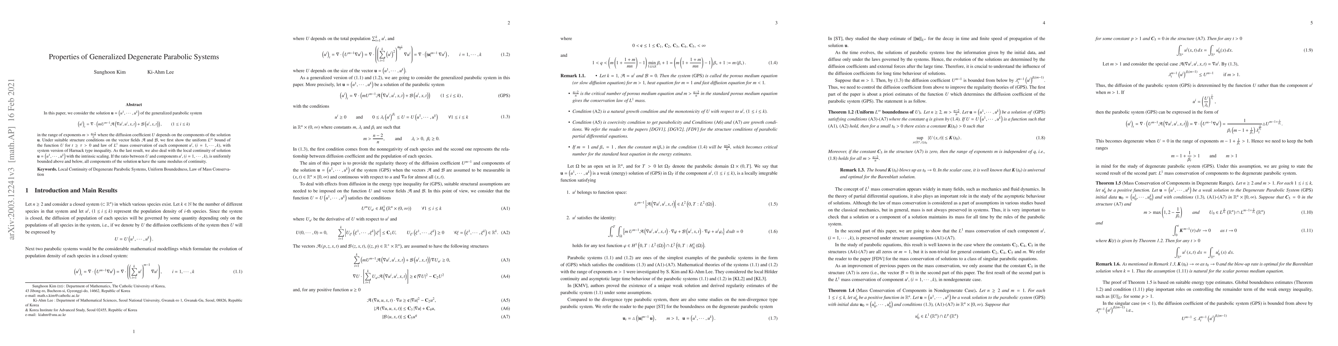 Thumbnail for Properties of Generalized Degenerate Parabolic Systems