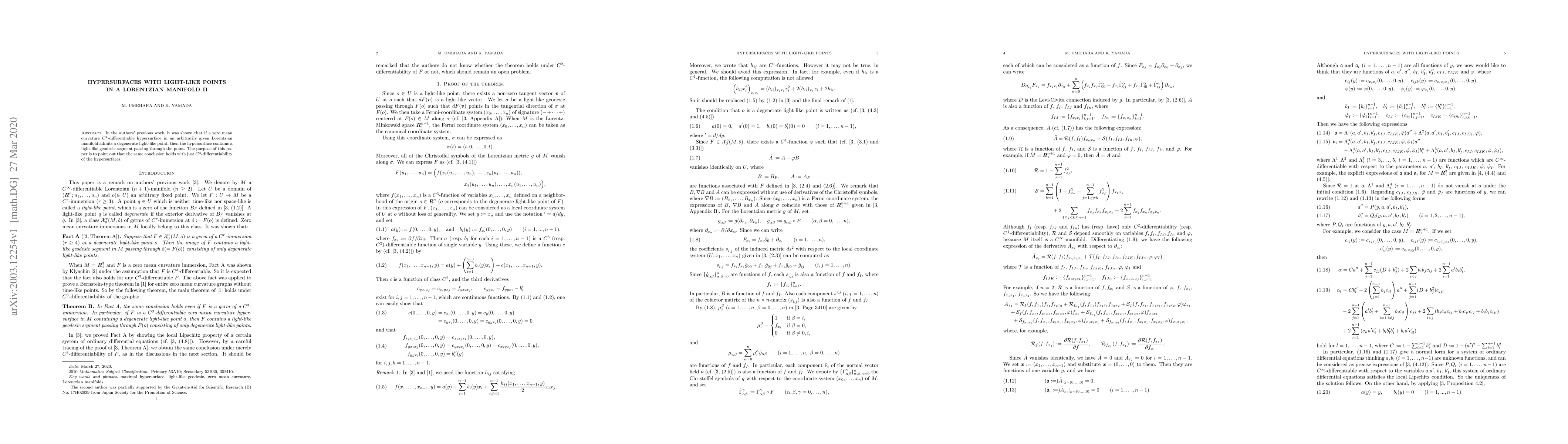 Thumbnail for Hypersurfaces with Light-Like Points in a Lorentzian Manifold II