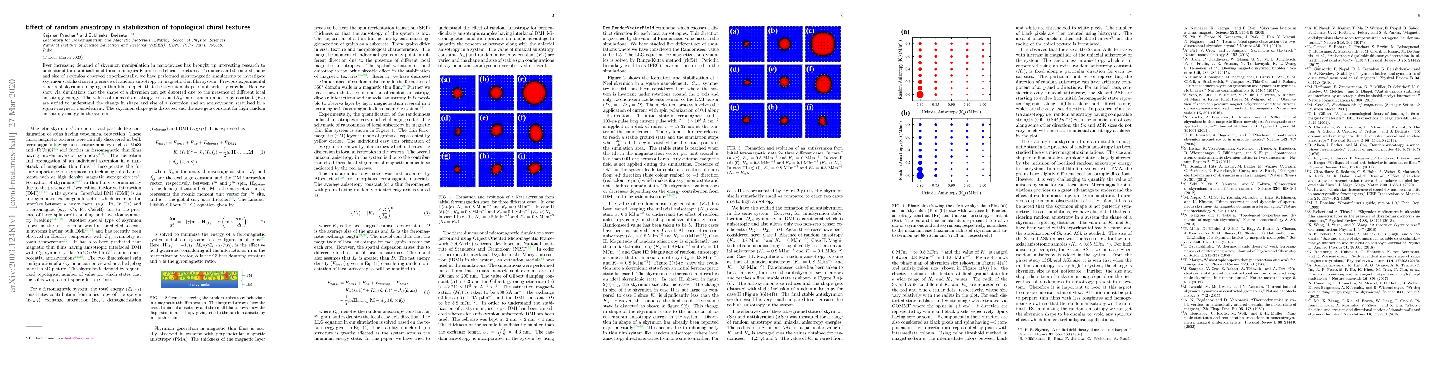 Thumbnail for Effect of random anisotropy in stabilization of topological chiral
  textures