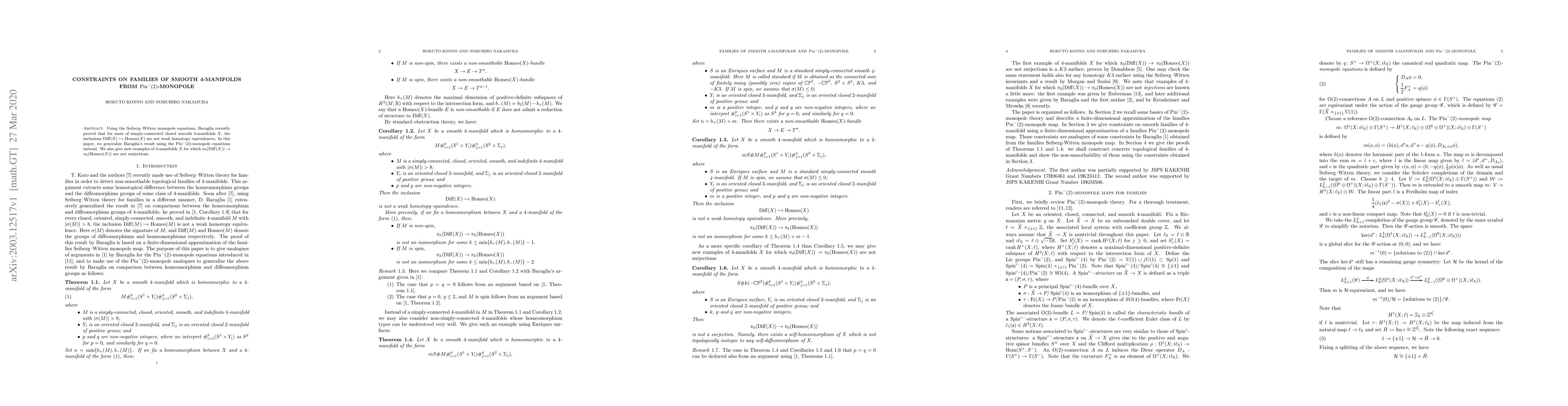 Thumbnail for Constraints on families of smooth 4-manifolds from
  $\mathrm{Pin}^{-}(2)$-monopole