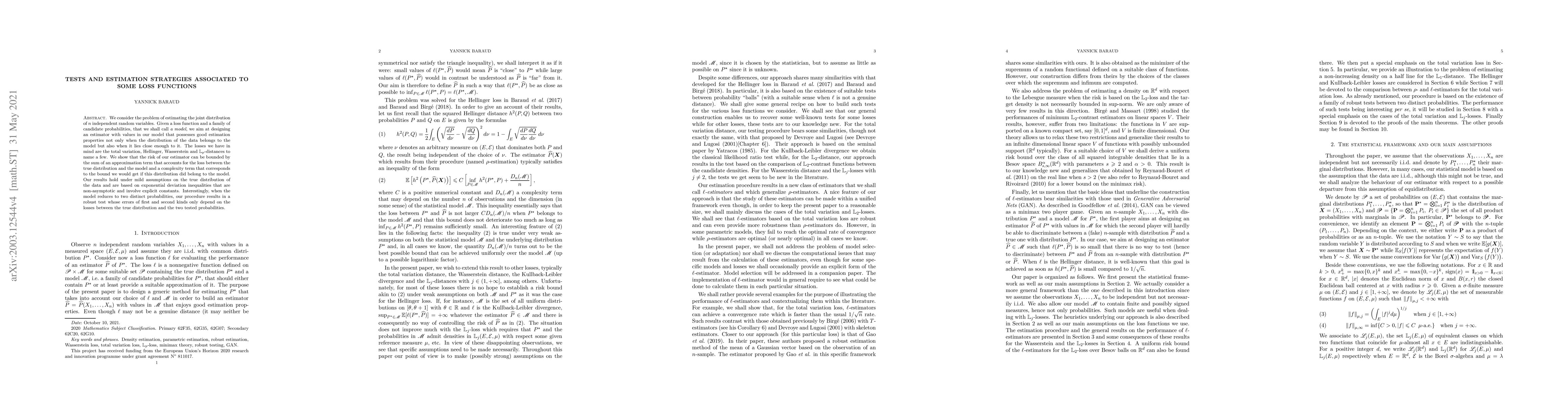 Thumbnail for Tests and estimation strategies associated to some loss functions