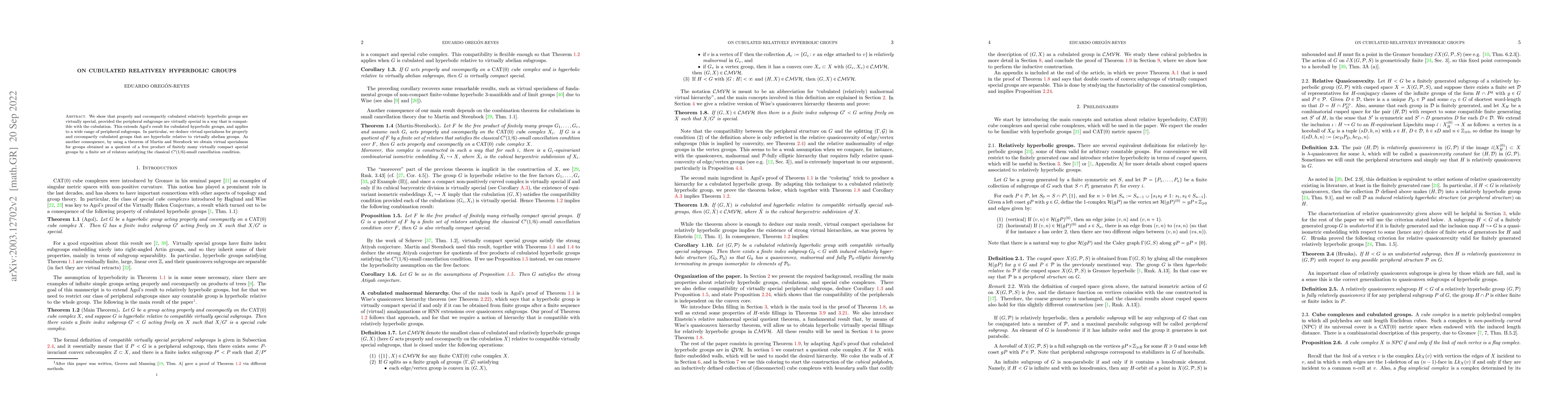 Thumbnail for On cubulated relatively hyperbolic groups