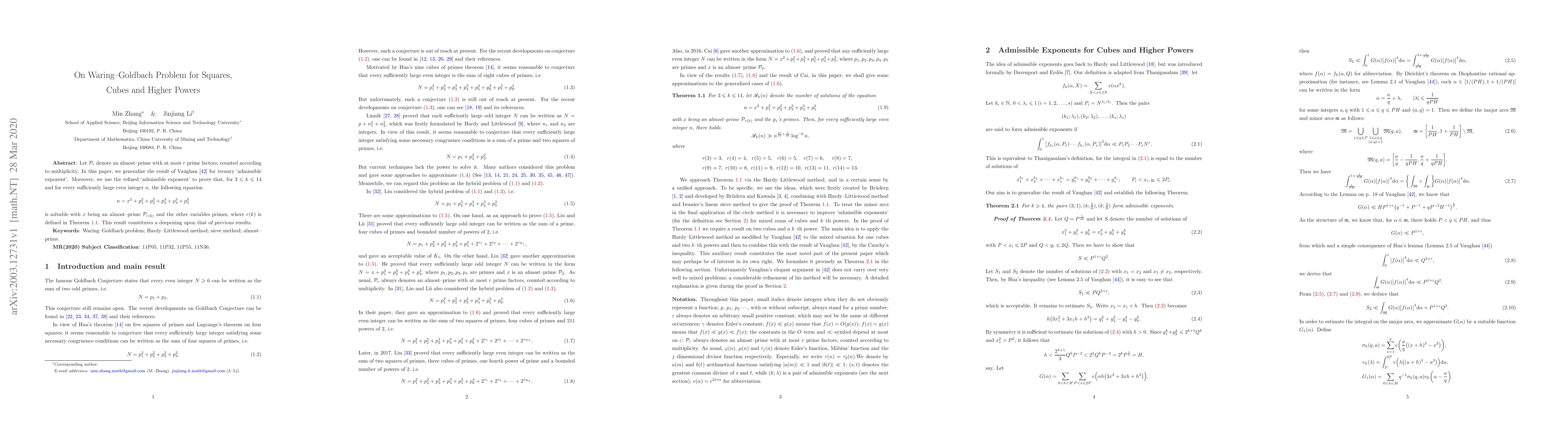 Thumbnail for On Waring-Goldbach Problem for Squares, Cubes and Higher Powers