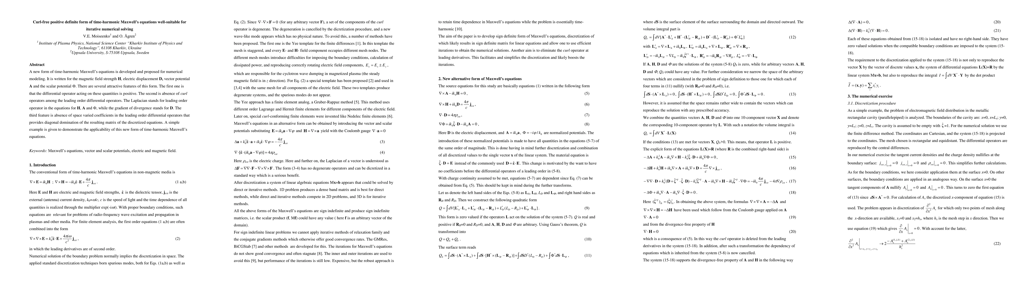 Thumbnail for Curl-free positive definite form of time-harmonic Maxwells equations
  well-suitable for iterative numerical solving