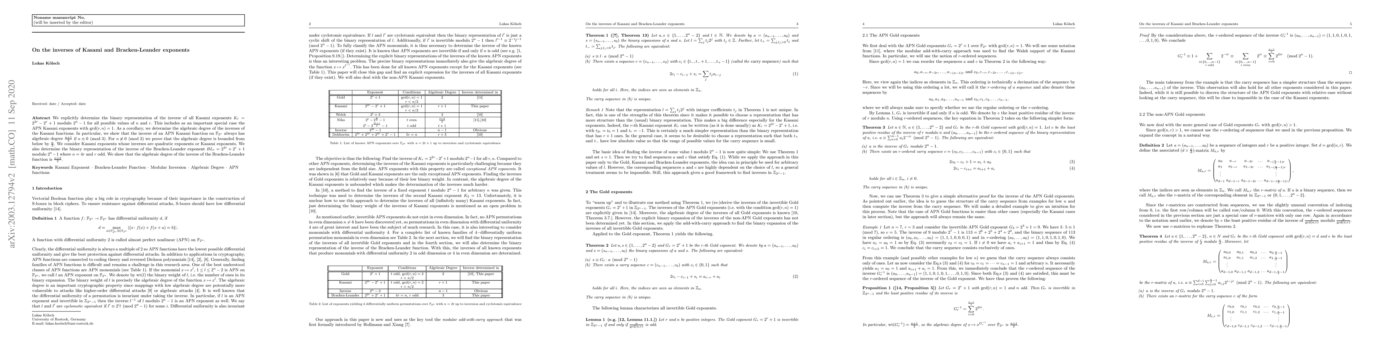 Thumbnail for On the inverses of Kasami and Bracken-Leander exponents