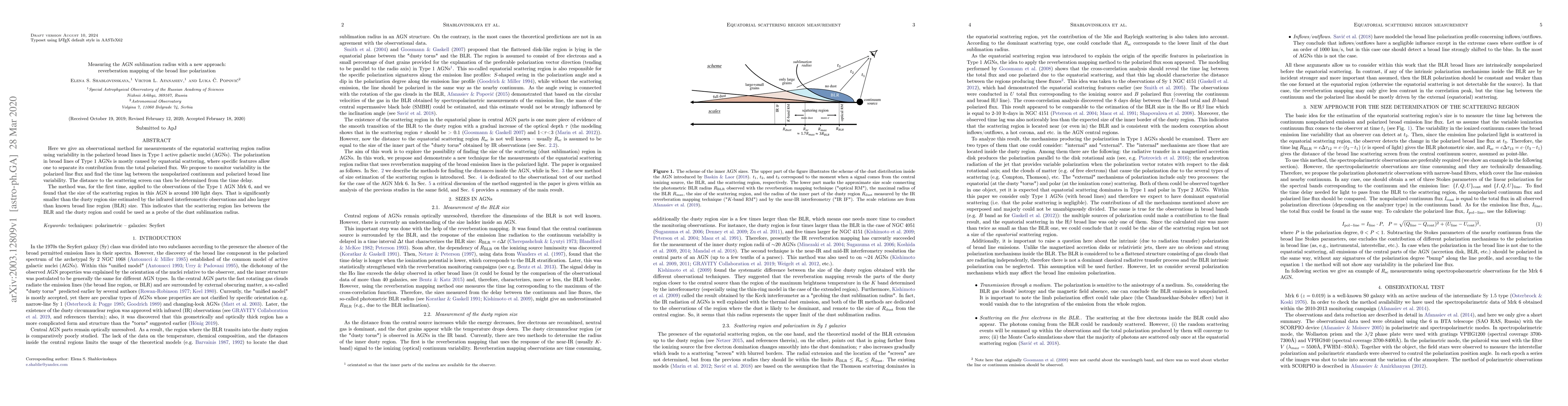 Thumbnail for Measuring the AGN sublimation radius with a new approach: reverberation
  mapping of the broad line polarization