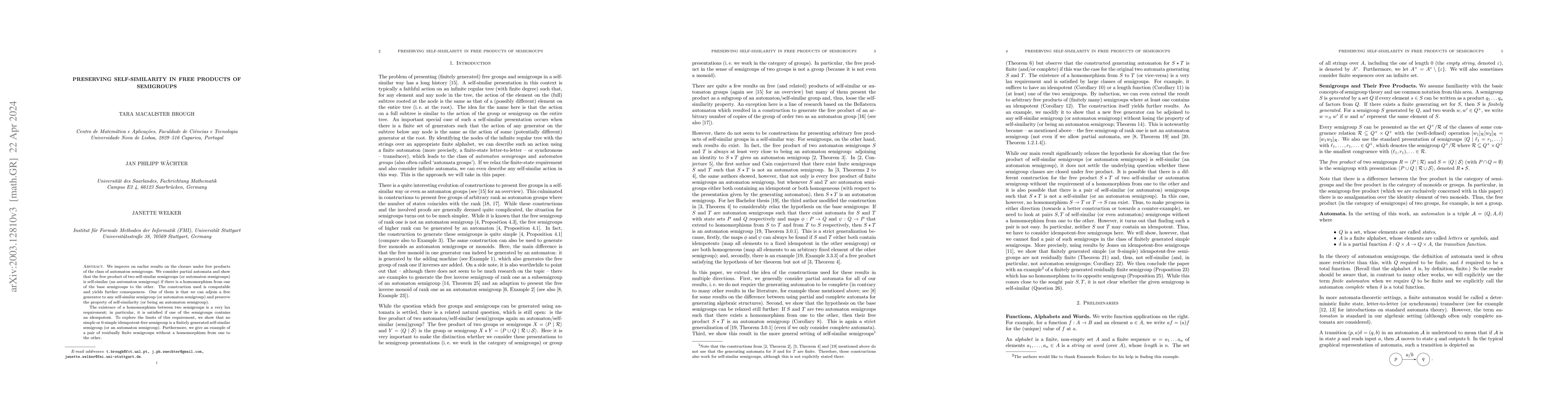 Thumbnail for Preserving self-similarity in free products of semigroups