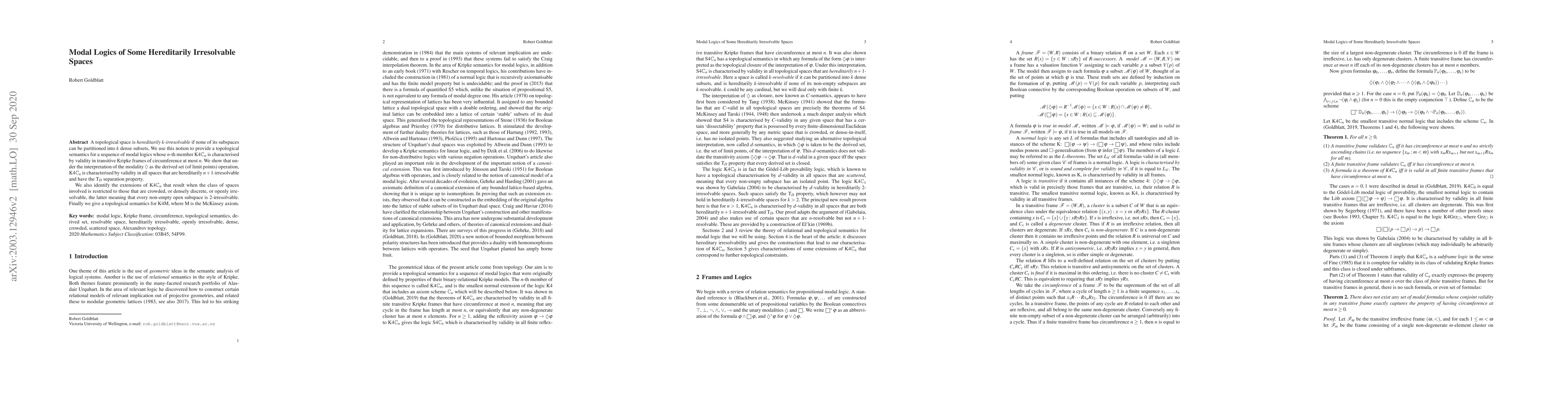 Thumbnail for Modal Logics of Some Hereditarily Irresolvable Spaces