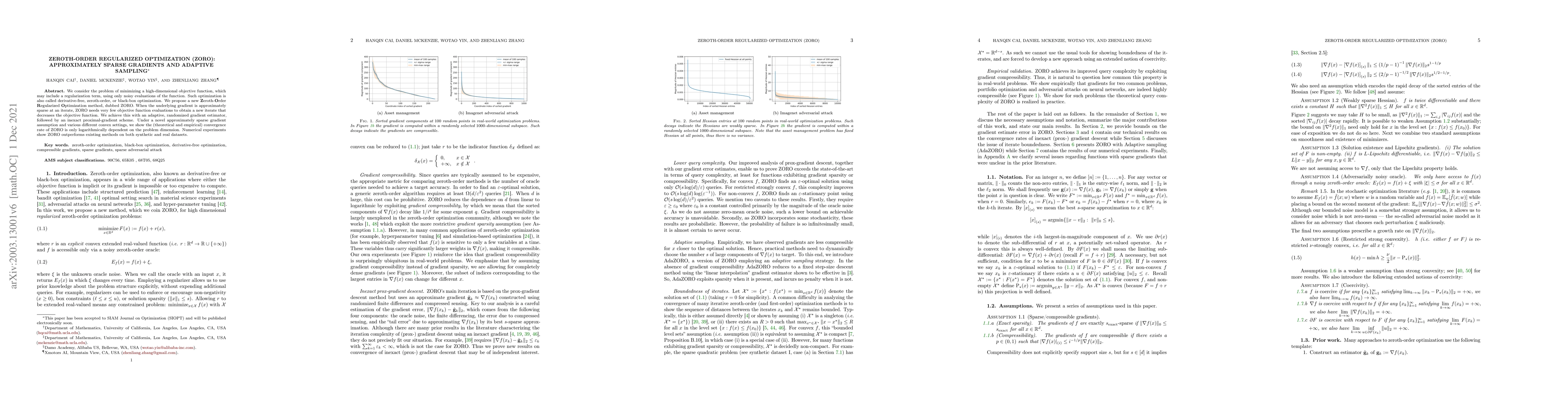 Thumbnail for Zeroth-Order Regularized Optimization (ZORO): Approximately Sparse
  Gradients and Adaptive Sampling