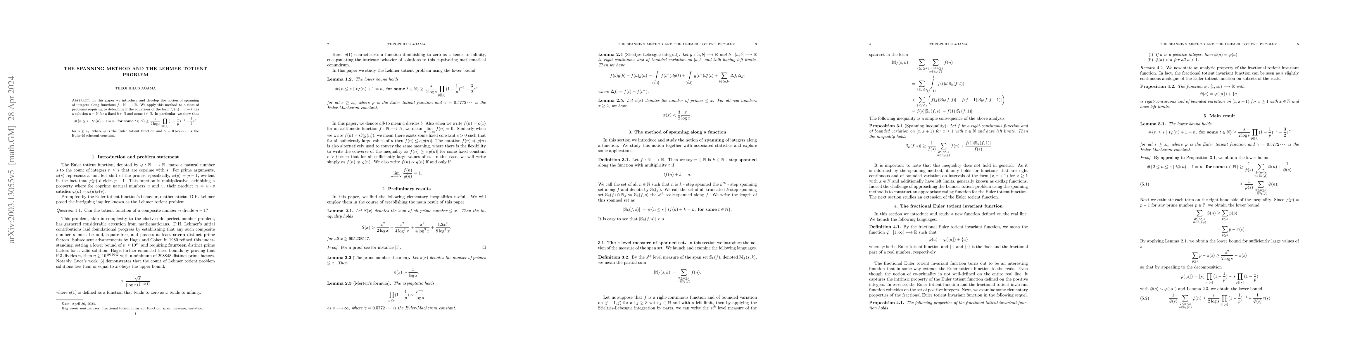 Thumbnail for The spanning method and the Lehmer totient problem