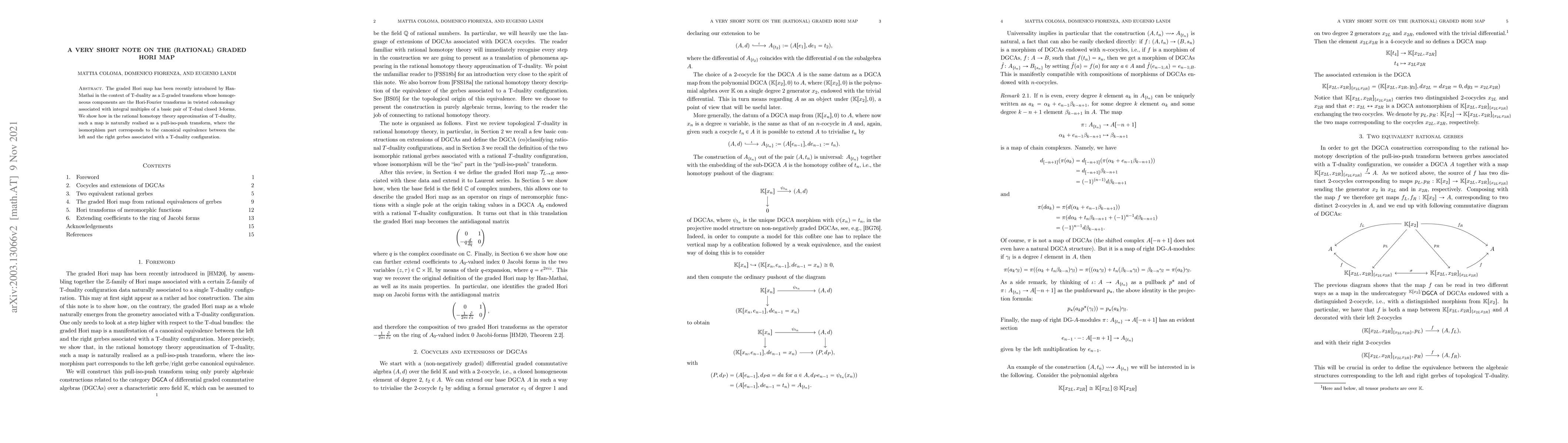 Thumbnail for A very short note on the (rational) graded Hori map