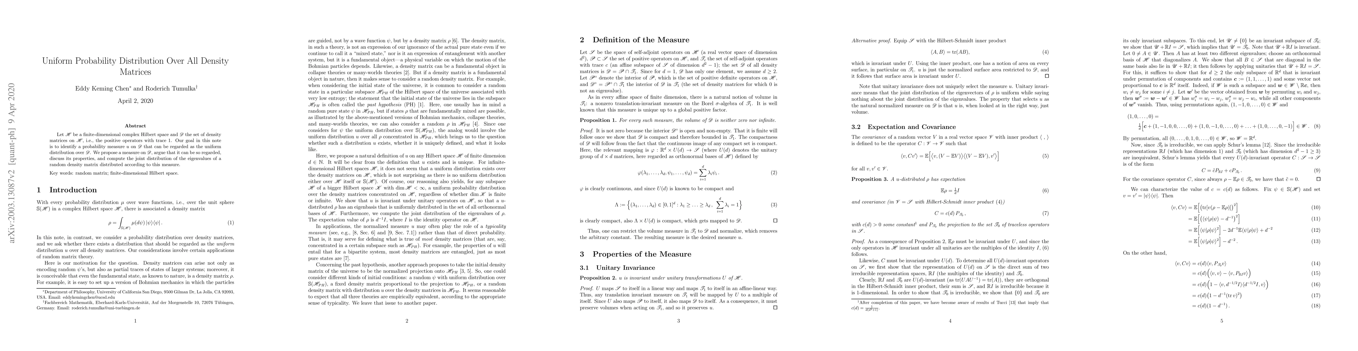 Thumbnail for Uniform Probability Distribution Over All Density Matrices