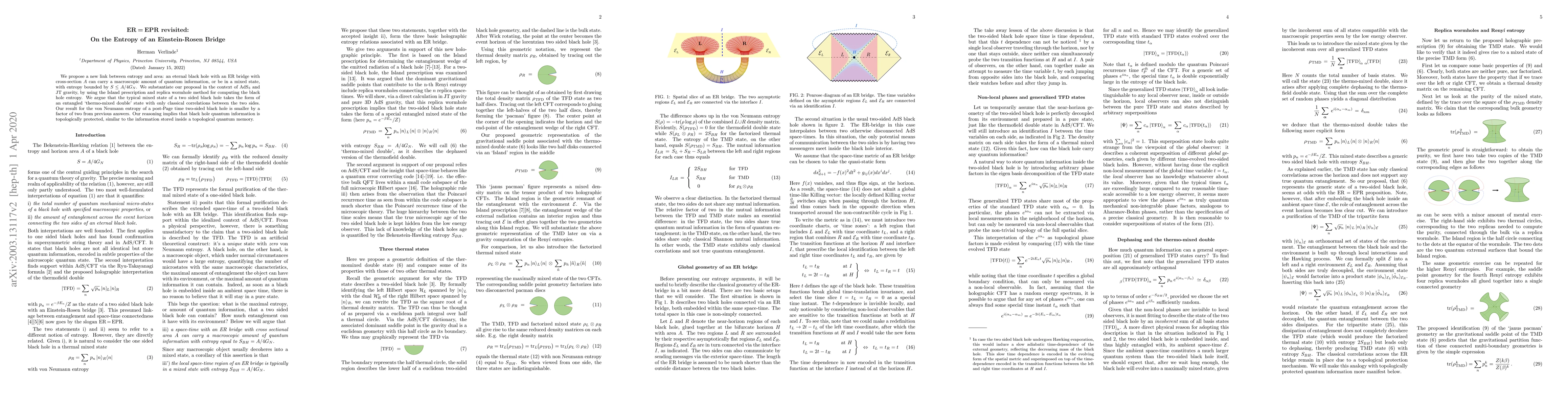 Thumbnail for ER = EPR revisited: On the Entropy of an Einstein-Rosen Bridge